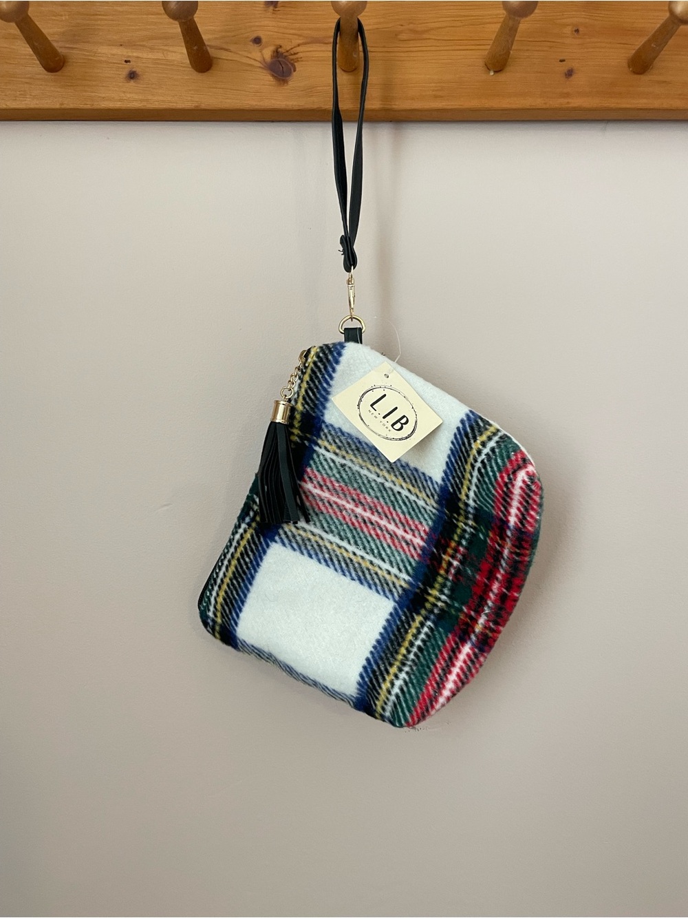 Plaid Wristlet Bag in White and Multicolor